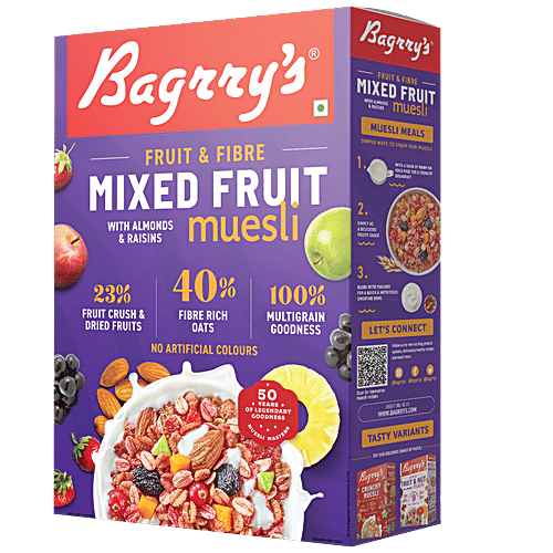 Buy Bagrrys Fruit N Fibre Muesli Mixed Fruit 500 gm Carton Online at Best Price. of Rs 330