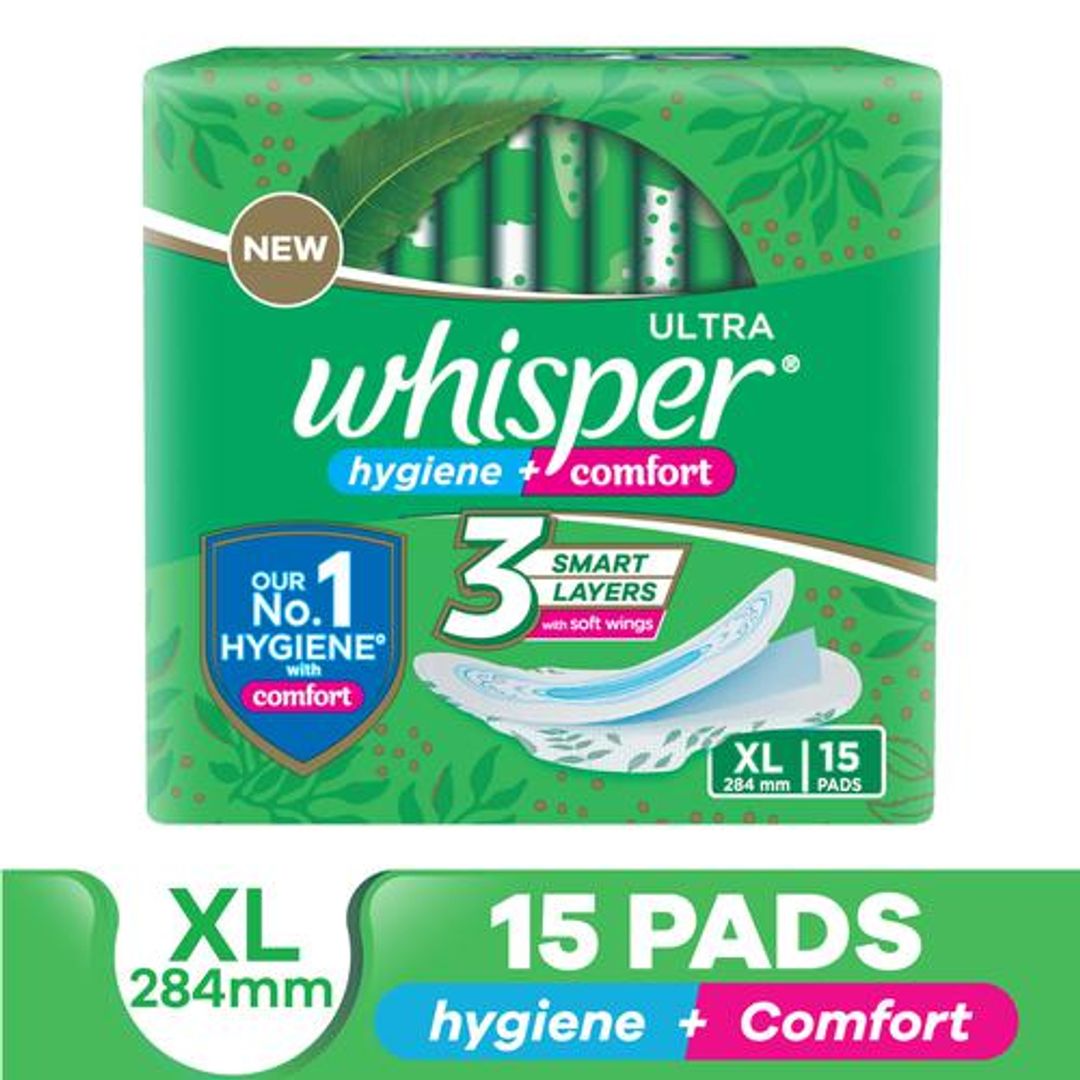Whisper  Sanitary Pads - XL Wings, Ultra Clean, 15 pcs 