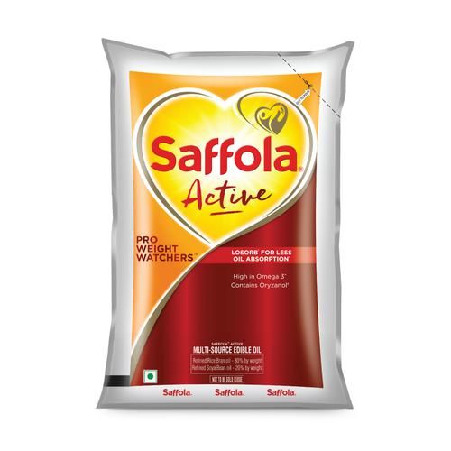 Saffola Active Refined Cooking oil | Blended Rice Bran & SoyaBean oil | Pro Weight Watchers, 1 L Pouch Pro Weight Watchers, High in Omega 3