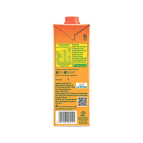 Real Fruit Power Orange Juice, 1 L  Zero Fat