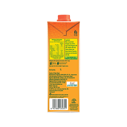 Real Fruit Power Pineapple Juice, 1 L  Zero Fat