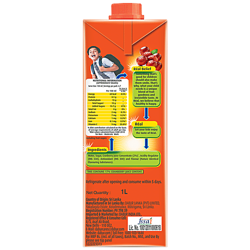 Buy Real Juice Fruit Power Cranberry 1 L Online At Best Price of Rs 107
