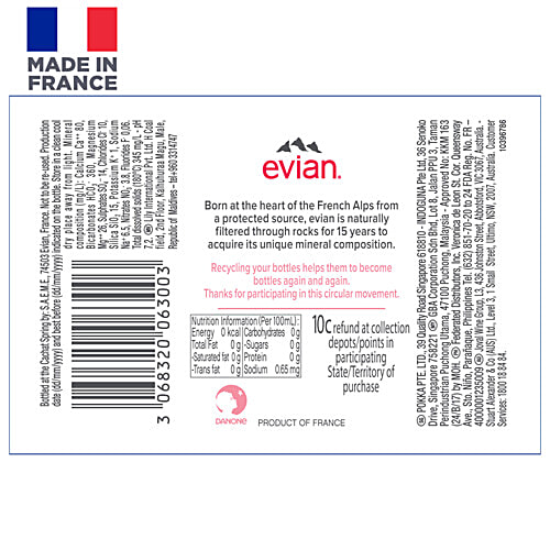 Evian Natural Mineral Water, 330 ml Bottle No Trans Fat, Sugar