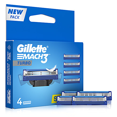 Gillette Mach 3 Turbo 3-Bladed Refill - With Comfort Gel Bar, Advanced Anti-Friction Coating, 4 pcs  Advanced Anti-Friction Coating, More Lubricants