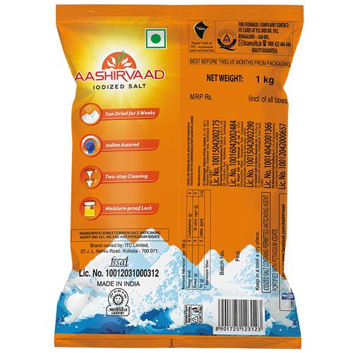 Aashirvaad Salt/Uppu - Iodised, 1 kg Pouch 