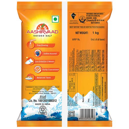 Aashirvaad Salt/Uppu - Iodised, 1 kg Pouch 