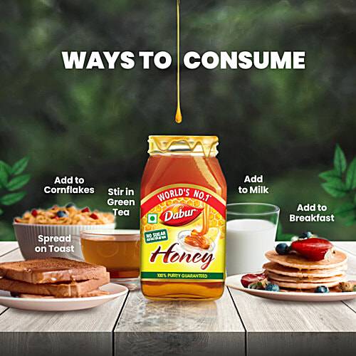 Dabur Pure Honey - Worlds No. 1 Honey Brand With No Sugar Adulteration, 100 g Bottle Purity Guaranteed, No Sugar Adulteration