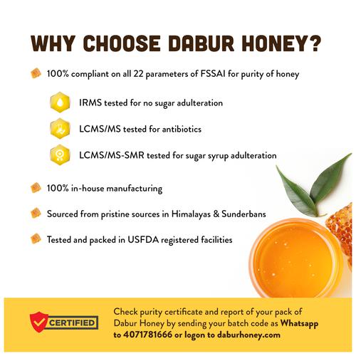Dabur 100% Pure Honey - Worlds No.1 Honey Brand With No Sugar Adulteration, 250 g  