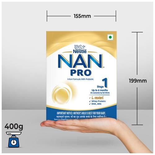Nestle Nan Pro 1 Infant Formula with Probiotic - Up to 6 months, Stage 1,, 400g Box 