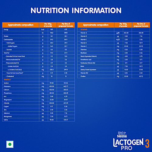 Nestle Lactogen Pro 3 Follow-Up Formula Powder - After 12 Months Up To 18 Months, 400 g  Whey Protein, Iron, Vitamin A/C & D