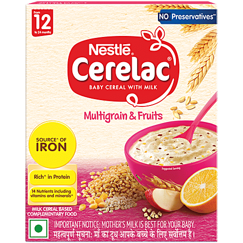 Nestle Cerelac Multigrain & Fruits Baby Cereal With Milk - From 12 To 24 Months, 300 g No Preservatives, Source of Iron, Rich in Protein, 14 Nutrients Including Vitamins & Minerals