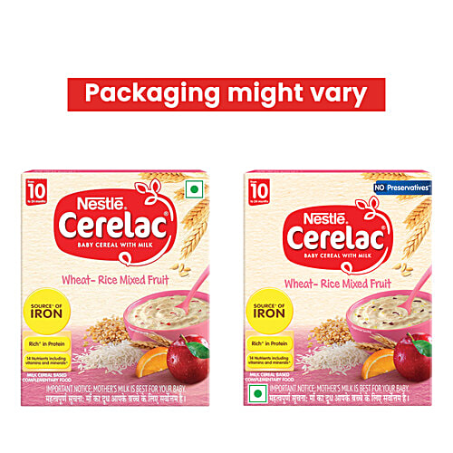 Nestle Cerelac Wheat-Rice Mixed Fruit Baby Cereal With Milk - From 10 To 24 Months, 300 g No Preservatives, Source of Iron, Rich in Protein, 14 Nutrients Including Vitamins & Minerals
