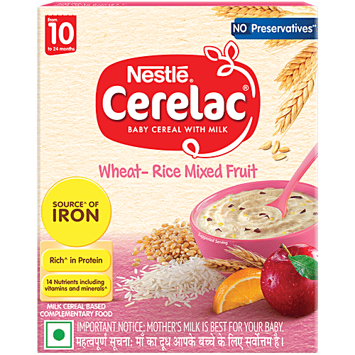 Nestle Cerelac Wheat-Rice Mixed Fruit Baby Cereal With Milk - From 10 To 24 Months, 300 g No Preservatives, Source of Iron, Rich in Protein, 14 Nutrients Including Vitamins & Minerals