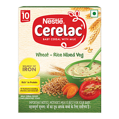 Nestle Cerelac Wheat-Rice Mixed Veg Baby Cereal With Milk - 10 To 24 Months, 300 g  Source of Iron, Rich in Protein, 14 Nutrients Including Vitamins & Minerals