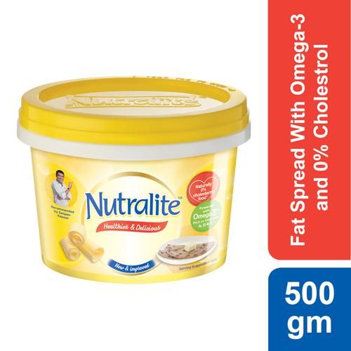 Nutralite Healthier & Delicious Fat Spread, 500 g Microwaveable Tub Powered with Omega-3, 0% Cholesterol