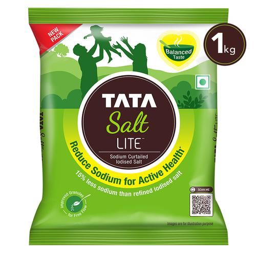 Tata Salt Lite - 15% Low Sodium Iodised Salt, Helps Blood Pressure & For Healthy Lifestyle, 1 kg Pouch 15% Low Sodium Iodised Salt