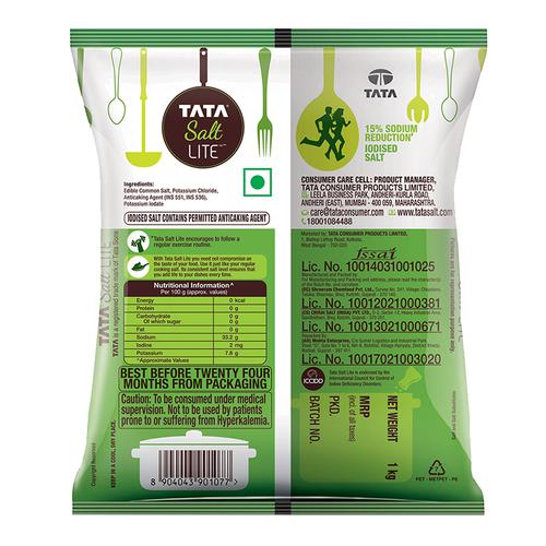 Tata Salt Lite - 15% Low Sodium Iodised Salt, 1 Kg Pouch 