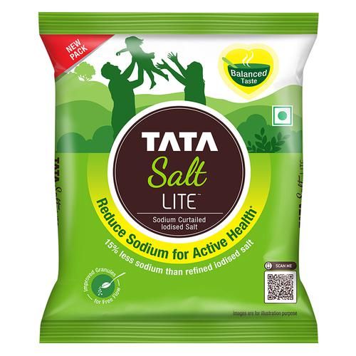 Tata Salt Lite - 15% Low Sodium Iodised Salt, Helps Blood Pressure & For Healthy Lifestyle, 1 kg Pouch 15% Low Sodium Iodised Salt