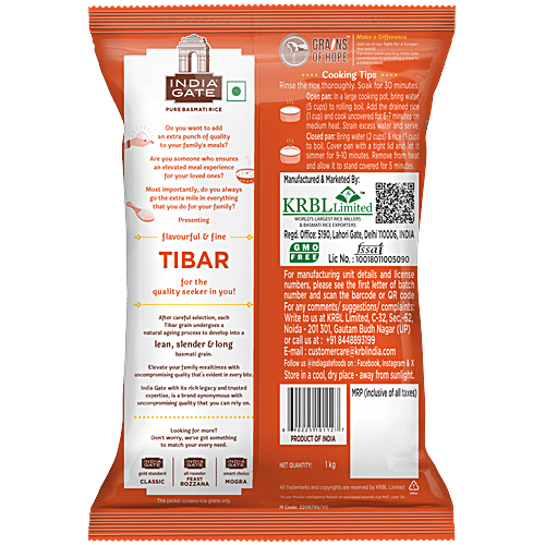 India Gate Basmati Rice-Tibar, 1 kg  Original Aroma, Perfectly Aged