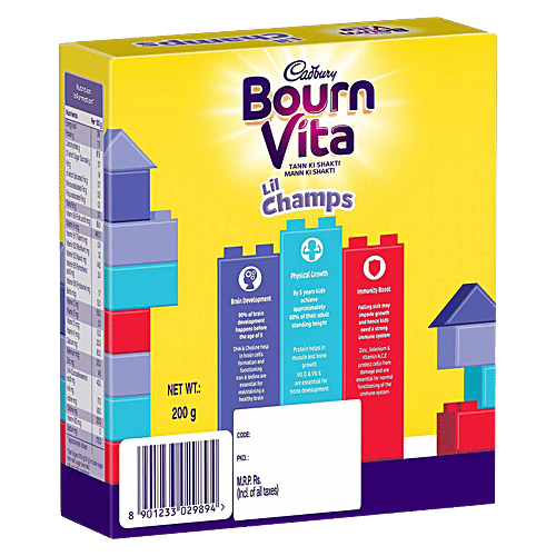 Cadbury Bournvita Nutrition Drink - Chocolate, Little Champs Pro-, 200 g Carton Nutri-Smart DHA for Toddlers Growth