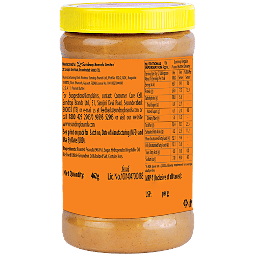 Sundrop Regular Creamy Peanut Butter, 462 g Bottle Packed with Proteins