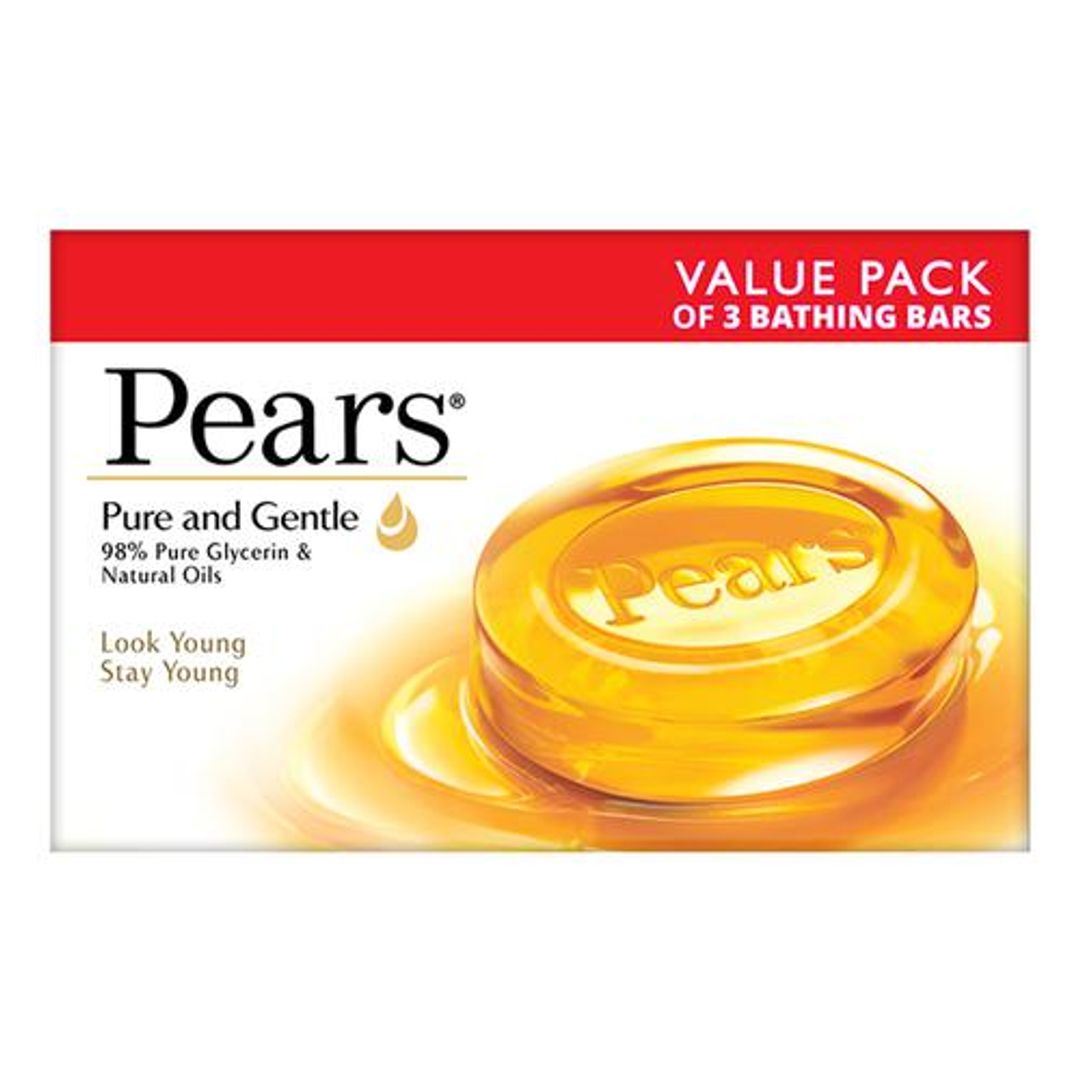 Pears Pure & Gentle Glycerin & Natural Oils Soap Bar, 98% Pure Glycerine & Natural Oils, 125 g (Pack of 3)