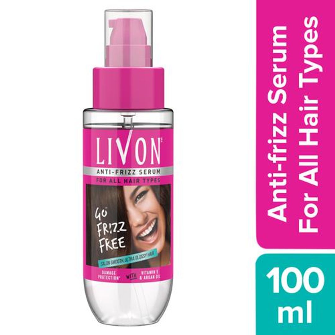 Livon Serum Anti-frizz Serum - For All Hair Types, Damage Protection, With Vitamin E & Argan Oil, 100 ml 
