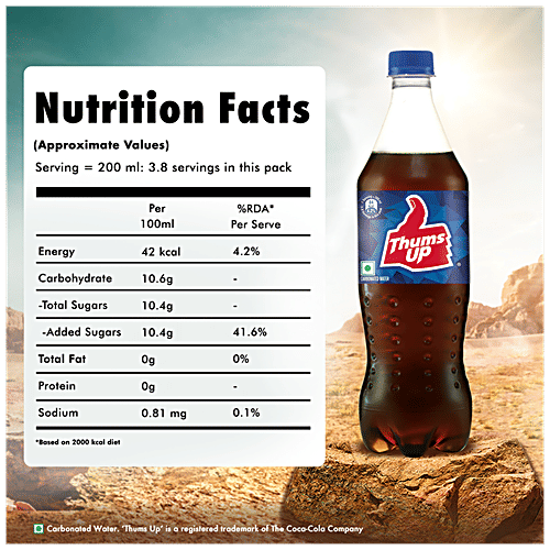 Thums Up Soft Drink, 750 ml PET Bottle Zero Fat