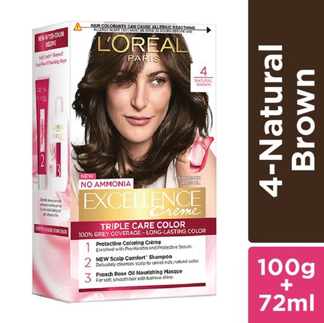 Loreal Paris Excellence Creme Hair Colour, 72 ml + 100 g 4 Natural Brown