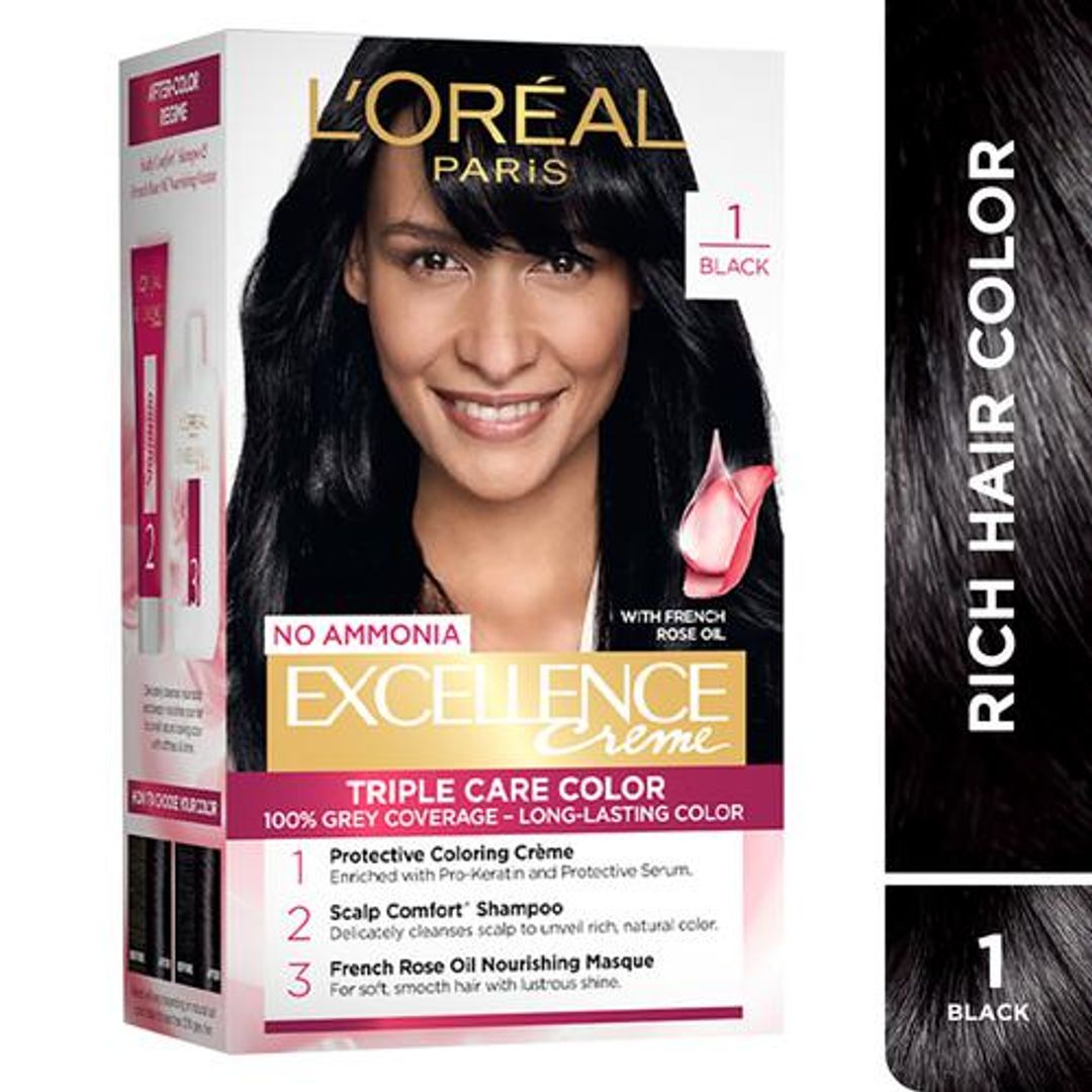 Loreal Paris Excellence Creme Hair Colour, 72 ml + 100 g 1 Black