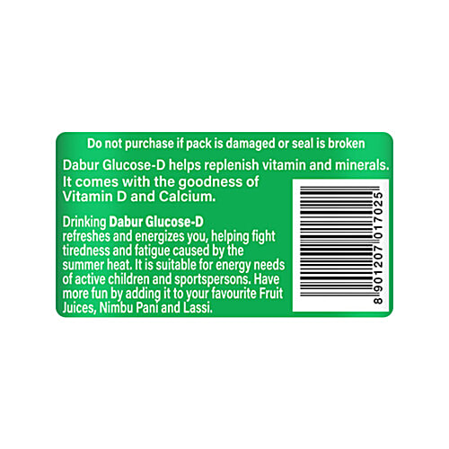Dabur Glucose-D Instant Glucose, 450 g (Get 50 g Free) Calcium + Vitamin D, 99.4% Glucose