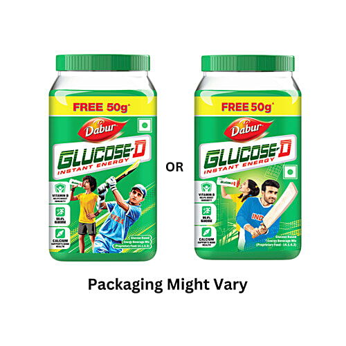 Dabur Glucose-D Instant Glucose, 450 g (Get 50 g Free) Calcium + Vitamin D, 99.4% Glucose