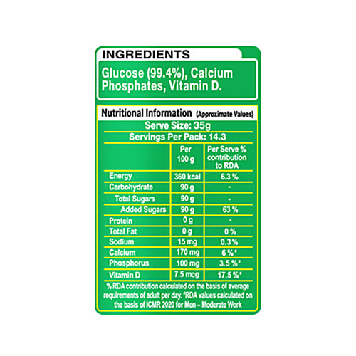 Dabur Glucose-D Instant Glucose, 450 g (Get 50 g Free) Calcium + Vitamin D, 99.4% Glucose
