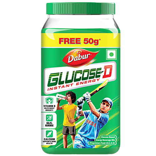 Dabur Glucose-D Instant Glucose, 450 g (Get 50 g Free) Calcium + Vitamin D, 99.4% Glucose