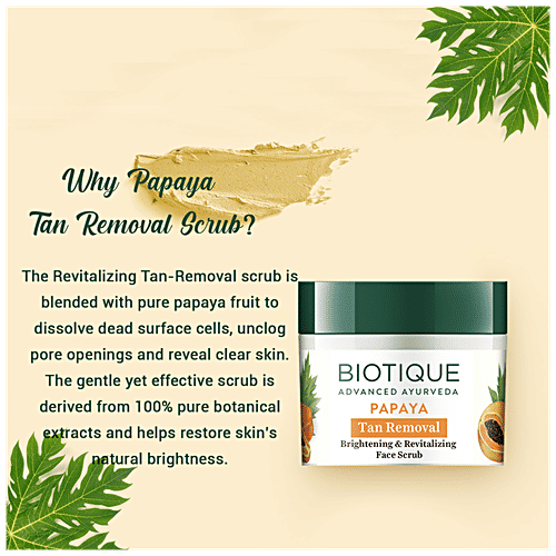 BIOTIQUE Brightening & Revitalizing Face Scrub - Papaya, Tan Removal, All Skin Type, 75 g 100% Botanical Extracts