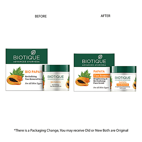 BIOTIQUE Brightening & Revitalizing Face Scrub - Papaya, Tan Removal, All Skin Type, 75 g 100% Botanical Extracts
