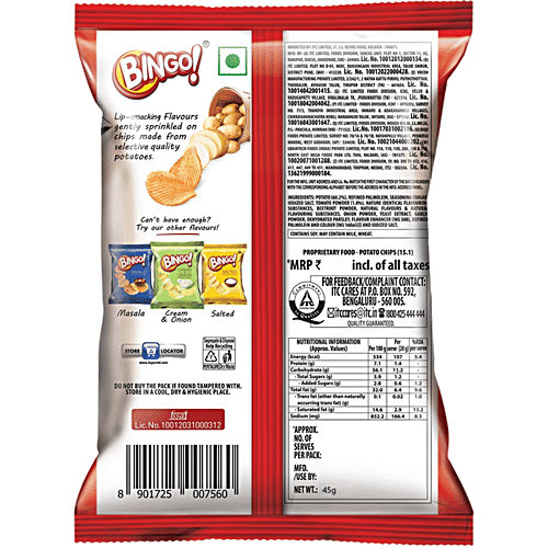Bingo! Tomato Potato Chips, 45 g Pouch Crispy & Tangy