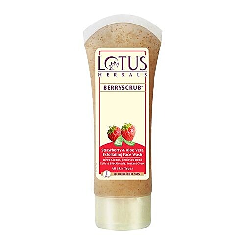 Lotus Herbals Berry Scrub Strawberry & Aloe Vera Exfoliating Face Wash, 80 g  