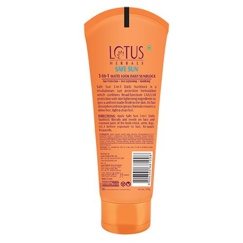 Lotus Herbals Safe Sun 3-In-1 Matte Look Daily Sunscreen PA+++ - SPF 40, 100 g  