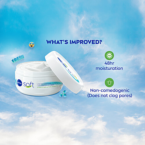 Nivea Soft Light Moisturizer - With Vitamin E & Jojoba Oil, Instant Hydration, Non Greasy Cream, For Face, Hand & Body, 200 ml  