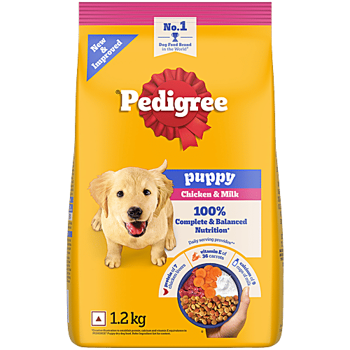 Pedigree Puppy Dry Dog Food, Chicken & Milk, 1.2 kg, 100% Complete & Balanced Food for Puppies, 1.2 kg  Vision & Brain Development, Complete & Balanced Diet, Vitamin E, Calcium & Protein
