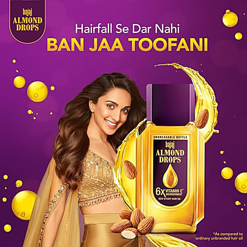 Bajaj Almond Drops Non-Sticky Hair Oil - For Healthy & Beautiful Hair, With 6X Vitamin E Nourishment, 45 ml  With 6X Vitamin E Nourishment