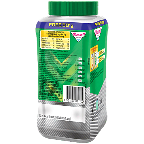 Glucon-D Instant Energy Nutrition Drink - Regular, 450 g (Get 50 g Free), Jar Contains 99.4% Glucose, Minerals & Vitamin D