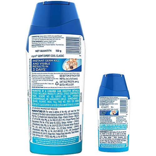 Nycil Germ Expert Prickly Heat Powder - Cool Classic, 150 g (Get 50 g Free) 