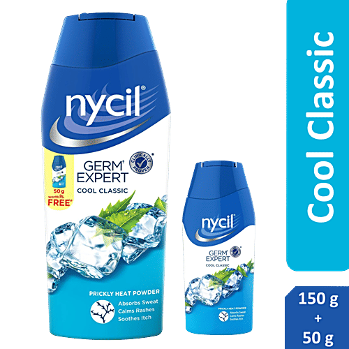 Nycil Germ Expert Prickly Heat Powder - Cool Classic, 150 g (Get 50 g Free) 