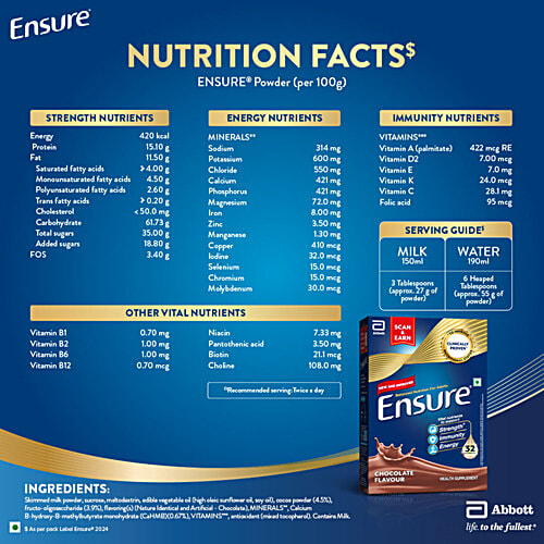 Ensure Clinically Proven Nutritional Drink For Adults- Chocolate, 375 g  