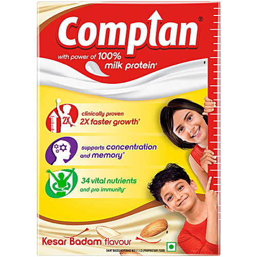 Complan Nutrition Drink Powder - For kids, Kesar Badam Flavour, 200 g Carton With protein & 34 vital nutrients