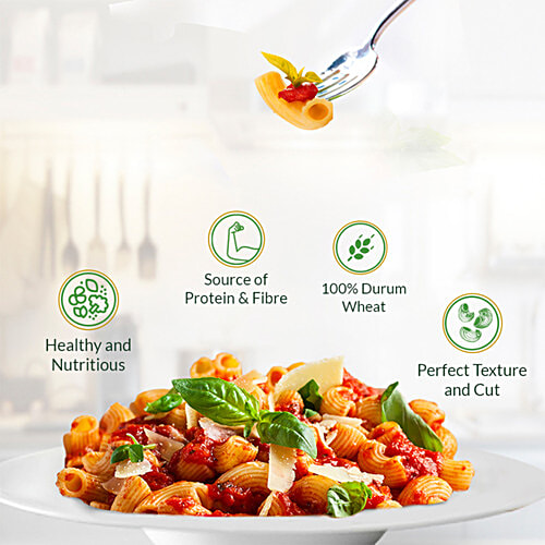 Del Monte Durum Wheat Pasta - Chifferi Rigati, 500 g  Durum Wheat Semolina
 Protein Source
 Dietary Fibre