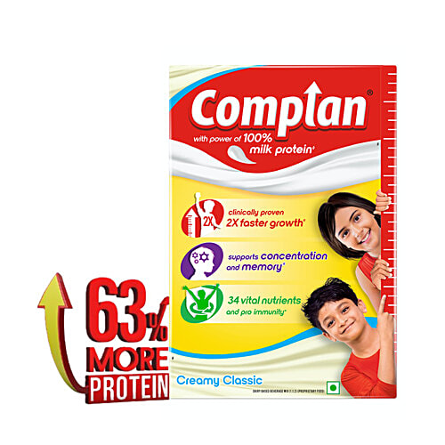 Complan Nutrition Drink Powder - For Kids, Creamy Classic Flavour, 500 g Carton With protein & 34 vital nutrients