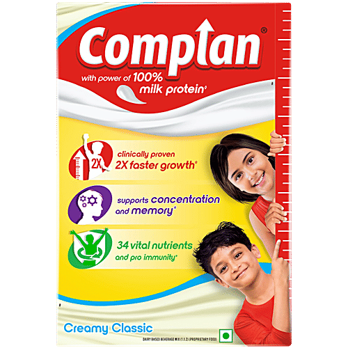 Complan Nutrition Drink Powder - For Kids, Creamy Classic Flavour, 500 g Carton With protein & 34 vital nutrients